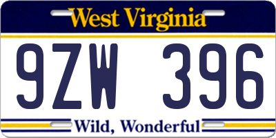 WV license plate 9ZW396
