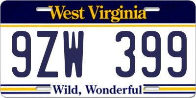 WV license plate 9ZW399