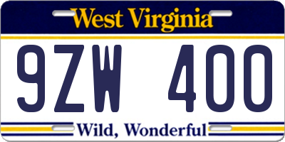 WV license plate 9ZW400