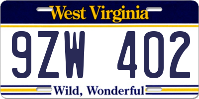 WV license plate 9ZW402
