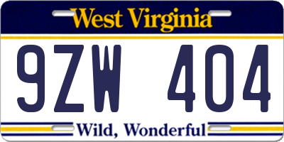 WV license plate 9ZW404