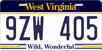 WV license plate 9ZW405