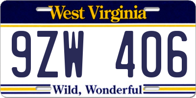 WV license plate 9ZW406