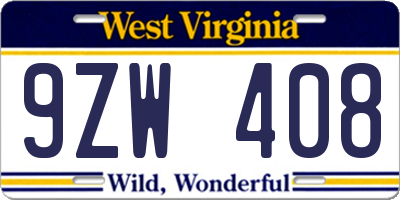 WV license plate 9ZW408