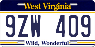WV license plate 9ZW409