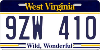 WV license plate 9ZW410