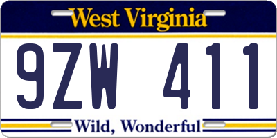 WV license plate 9ZW411