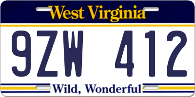 WV license plate 9ZW412
