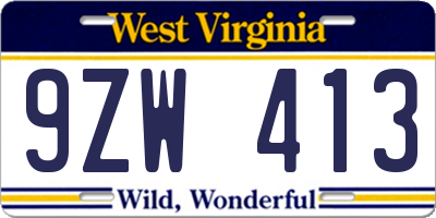 WV license plate 9ZW413