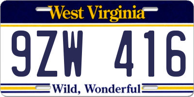 WV license plate 9ZW416