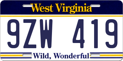 WV license plate 9ZW419