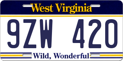 WV license plate 9ZW420