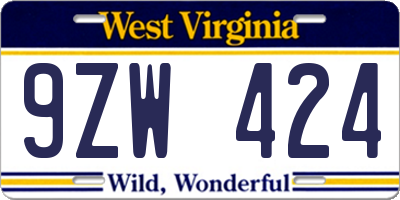 WV license plate 9ZW424