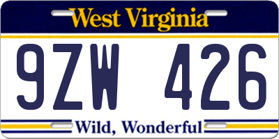 WV license plate 9ZW426