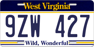 WV license plate 9ZW427