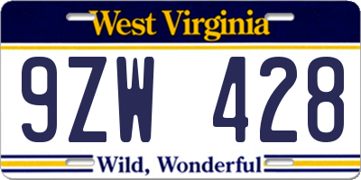 WV license plate 9ZW428