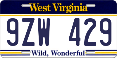 WV license plate 9ZW429