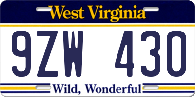 WV license plate 9ZW430