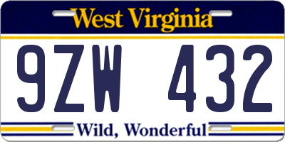 WV license plate 9ZW432