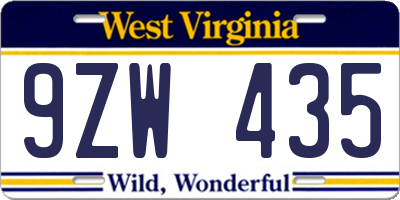 WV license plate 9ZW435