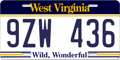 WV license plate 9ZW436
