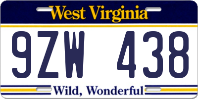 WV license plate 9ZW438