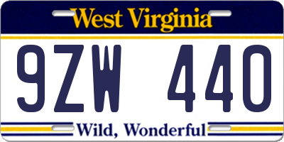 WV license plate 9ZW440