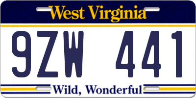 WV license plate 9ZW441
