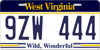 WV license plate 9ZW444