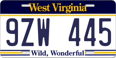 WV license plate 9ZW445