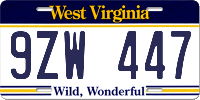 WV license plate 9ZW447