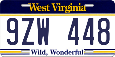 WV license plate 9ZW448