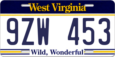WV license plate 9ZW453