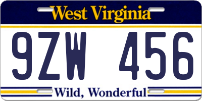 WV license plate 9ZW456