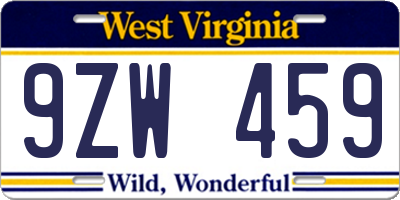 WV license plate 9ZW459
