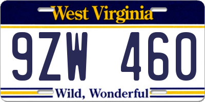 WV license plate 9ZW460