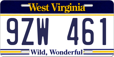WV license plate 9ZW461