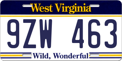 WV license plate 9ZW463
