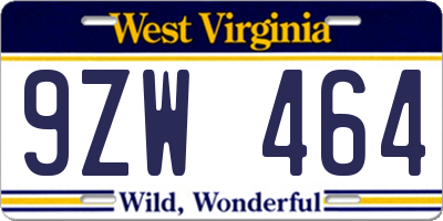 WV license plate 9ZW464