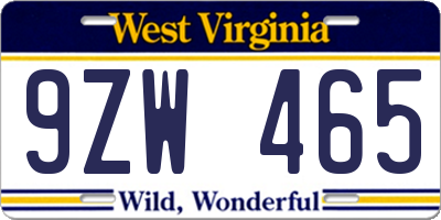 WV license plate 9ZW465