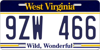 WV license plate 9ZW466