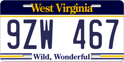 WV license plate 9ZW467