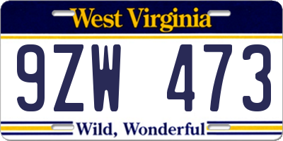 WV license plate 9ZW473