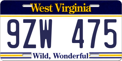 WV license plate 9ZW475