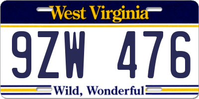 WV license plate 9ZW476