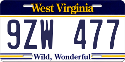 WV license plate 9ZW477