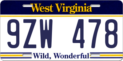 WV license plate 9ZW478