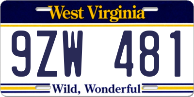WV license plate 9ZW481