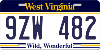 WV license plate 9ZW482