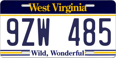 WV license plate 9ZW485